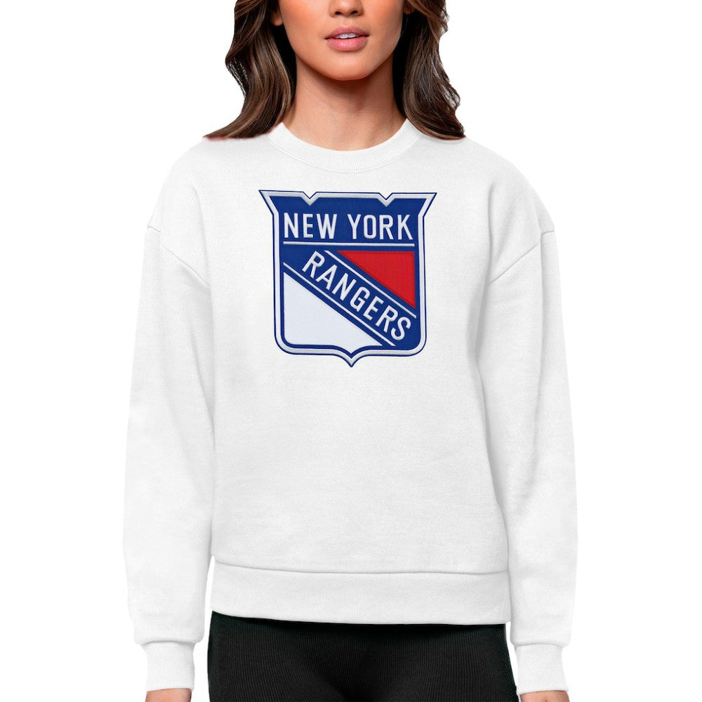 New York Rangers Antigua Women's Team Logo Victory Crewneck Pullover Sweatshirt - White | US 5084278