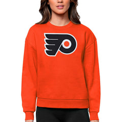 Philadelphia Flyers Antigua Women's Team Logo Victory Crewneck Pullover Sweatshirt - Orange | US 5084285