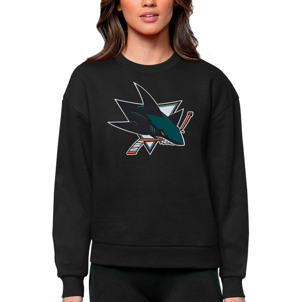 San Jose Sharks Antigua Women's Team Logo Victory Crewneck Pullover Sweatshirt - Black | US 5084290