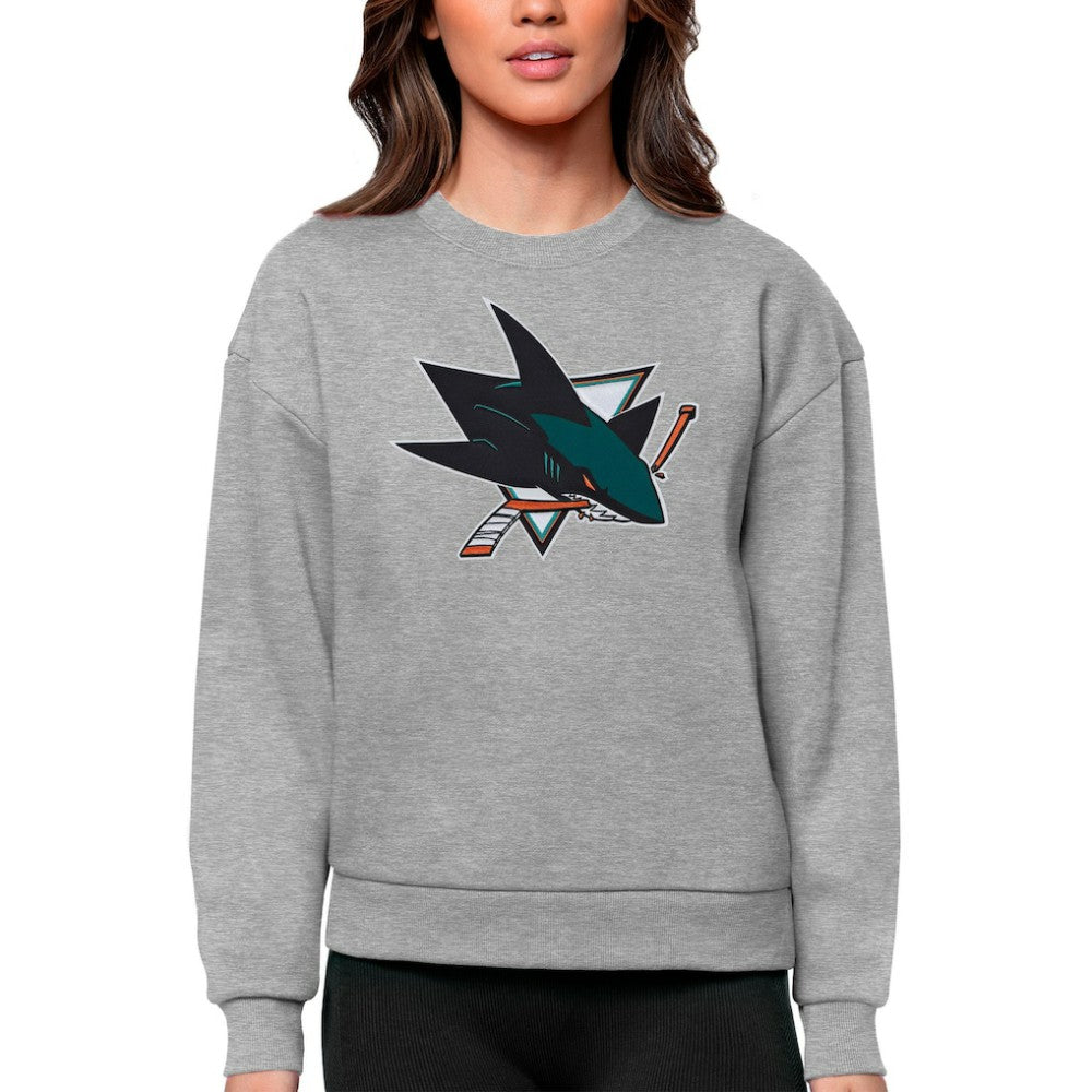 San Jose Sharks Antigua Women's Team Logo Victory Crewneck Pullover Sweatshirt - Heather Gray | US 5084291
