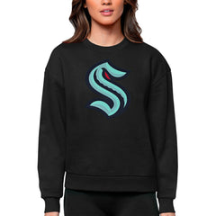 Seattle Kraken Antigua Women's Team Logo Victory Crewneck Pullover Sweatshirt - Black | US 5084293