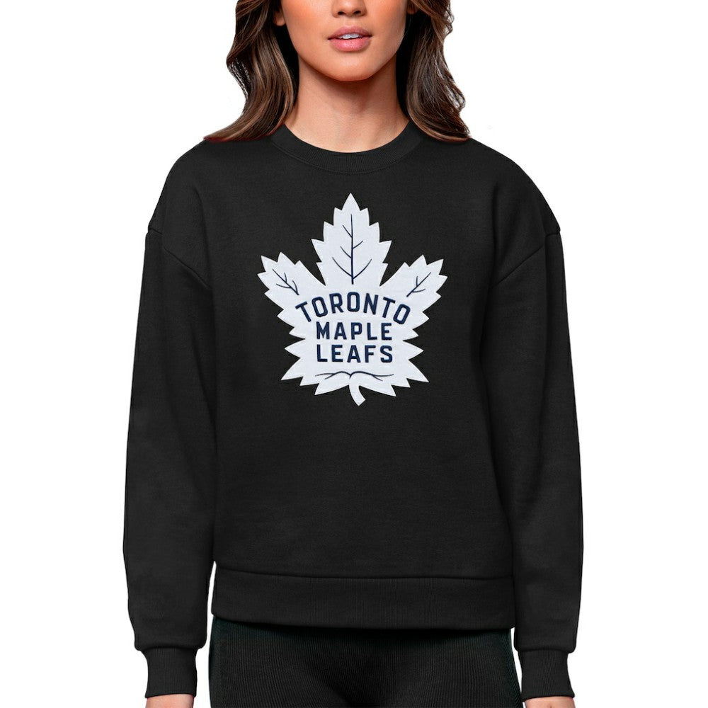 Toronto Maple Leafs Antigua Women's Team Logo Victory Crewneck Pullover Sweatshirt - Black | US 5084307