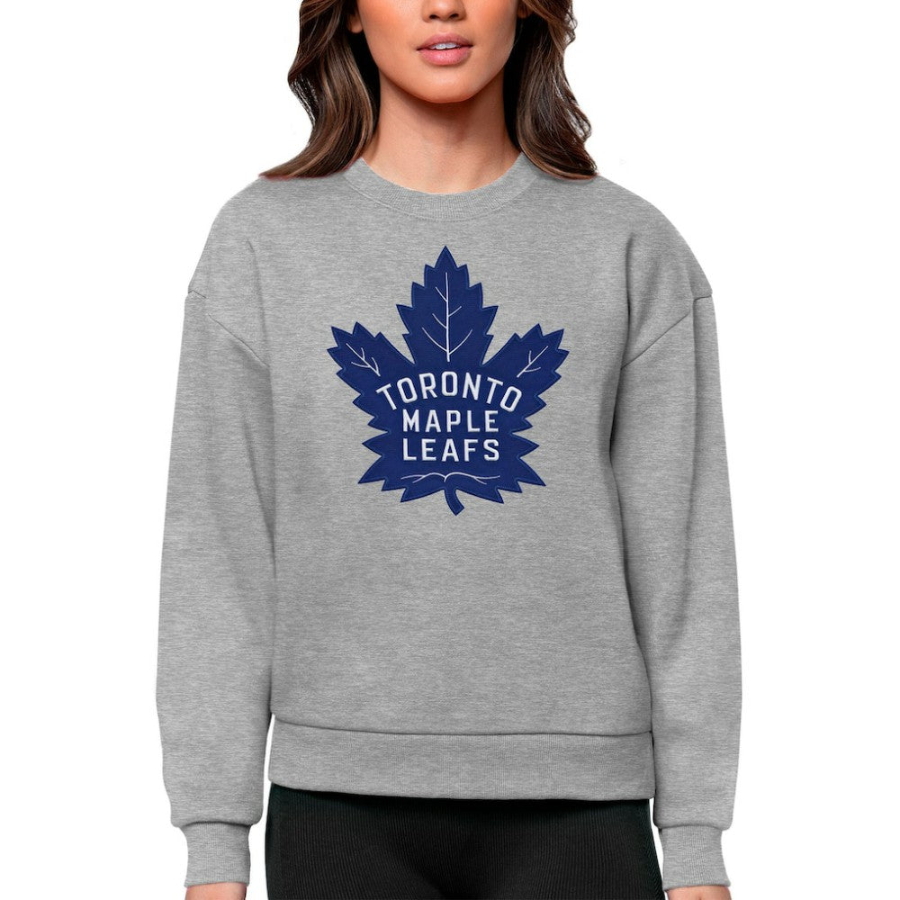 Toronto Maple Leafs Antigua Women's Team Logo Victory Crewneck Pullover Sweatshirt - Heather Gray | US 5084308