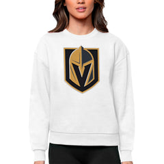 Vegas Golden Knights Antigua Women's Team Logo Victory Crewneck Pullover Sweatshirt - White | US 5084318
