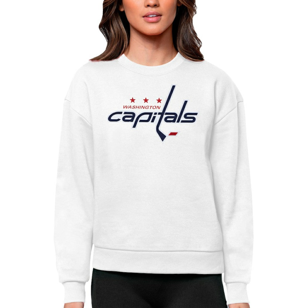 Washington Capitals Antigua Women's Team Logo Victory Crewneck Pullover Sweatshirt - White | US 5084323