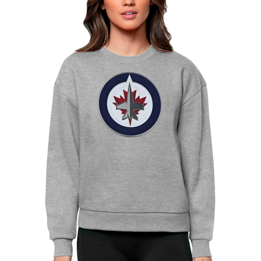 Winnipeg Jets Antigua Women's Team Logo Victory Crewneck Pullover Sweatshirt - Heather Gray | US 5084325