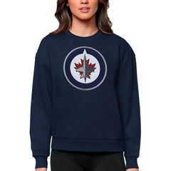 Winnipeg Jets Antigua Women's Team Logo Victory Crewneck Pullover Sweatshirt - Navy | US 5084326