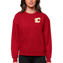 Calgary Flames Antigua Women's Victory Crewneck Pullover Sweatshirt - Red | US 5084363