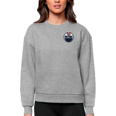 Edmonton Oilers Antigua Women's Victory Crewneck Pullover Sweatshirt - Heather Gray | US 5084392