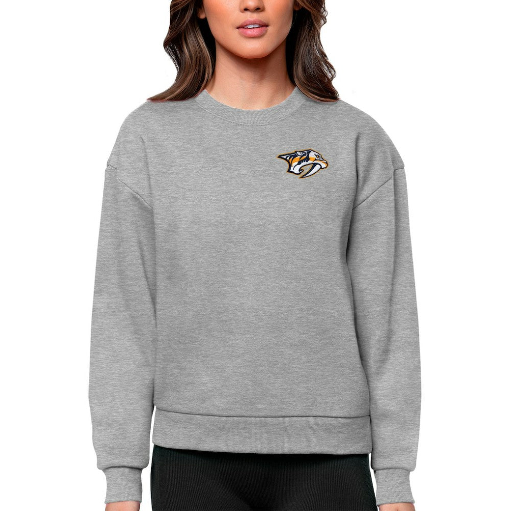 Nashville Predators Antigua Women's Victory Crewneck Pullover Sweatshirt - Heather Gray | US 5084416