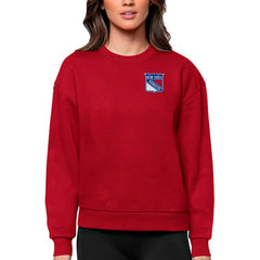 New York Rangers Antigua Women's Victory Crewneck Pullover Sweatshirt - Red | US 5084432