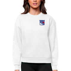 New York Rangers Antigua Women's Victory Crewneck Pullover Sweatshirt - White | US 5084434