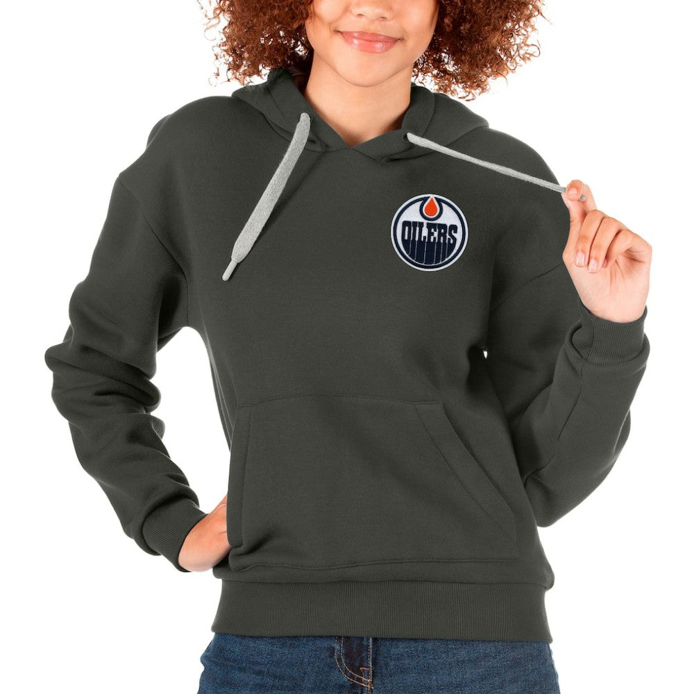 Edmonton Oilers Antigua Women's Victory Pullover Hoodie - Charcoal | US 5084924