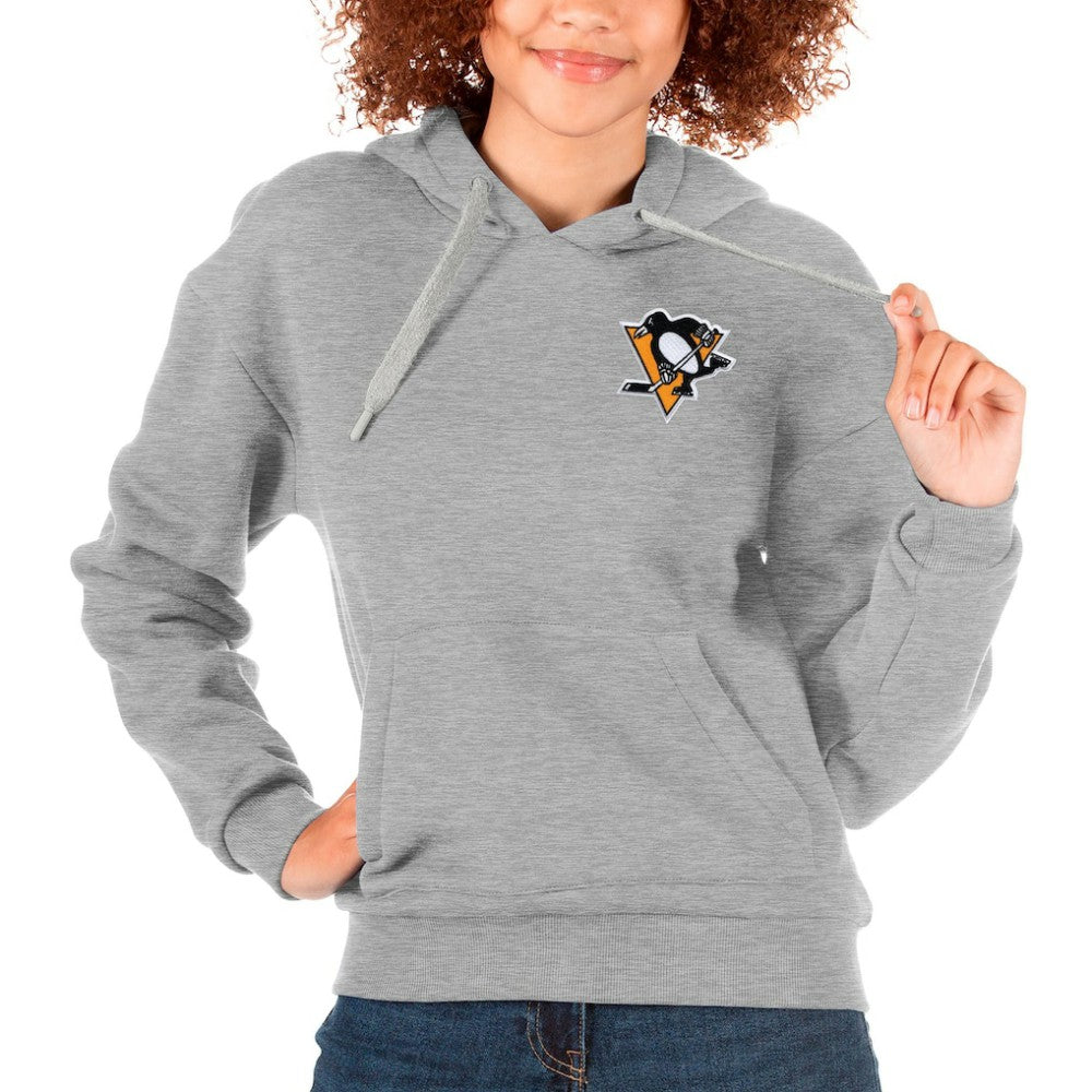 Pittsburgh Penguins Antigua Women's Victory Pullover Hoodie - Heather Gray | US 5084990