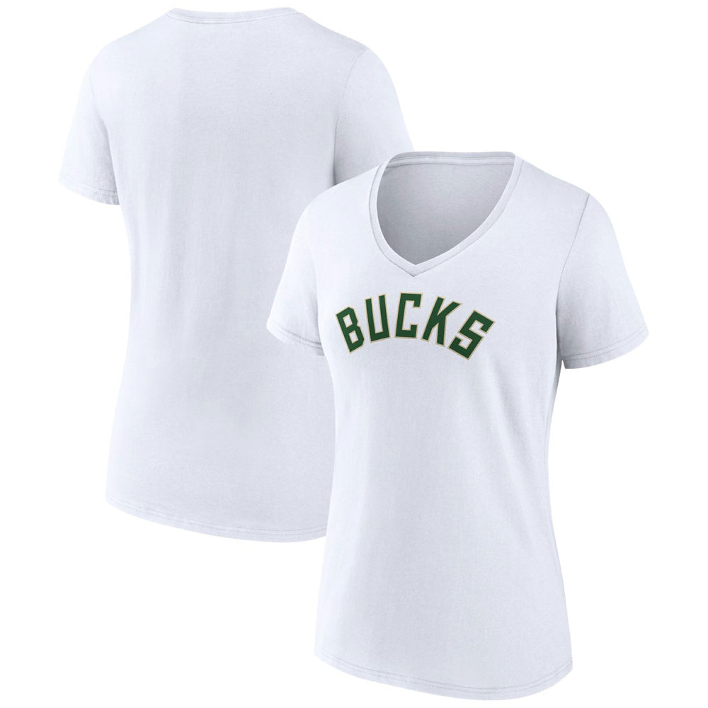 Milwaukee Bucks Women's Wordmark V-Neck T-Shirt White outlet