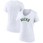 Milwaukee Bucks Women's Wordmark V-Neck T-Shirt White outlet