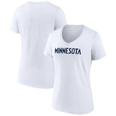Minnesota Timberwolves Women's Wordmark V-Neck T-Shirt White