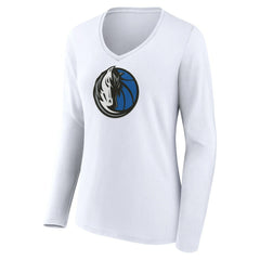 Dallas Mavericks Women's Logo Long Sleeve V-Neck T-Shirt White