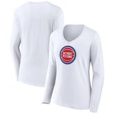 Detroit Pistons Women's Logo Long Sleeve V-Neck T-Shirt White