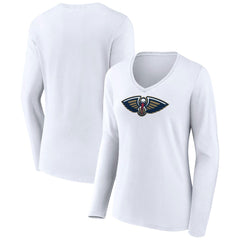 New Orleans Pelicans Women's Logo Long Sleeve V-Neck T-Shirt White outlet