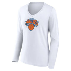 New York Knicks Women's Logo Long Sleeve V-Neck T-Shirt White