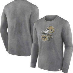 New Orleans Saints Washed Primary Long Sleeve T-Shirt - Heather Charcoal T-shirts