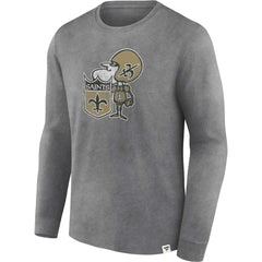 New Orleans Saints Washed Primary Long Sleeve T-Shirt - Heather Charcoal T-shirts