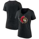 Ottawa Senators Women's Team Logo V-Neck T-Shirt - Black | US 5087581