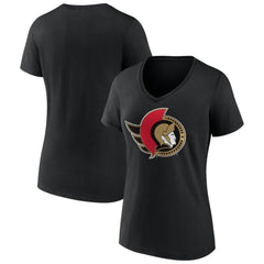 Ottawa Senators Women's Team Logo V-Neck T-Shirt - Black | US 5087581