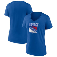 New York Rangers Women's Team Logo V-Neck T-Shirt - Royal | US 5088108