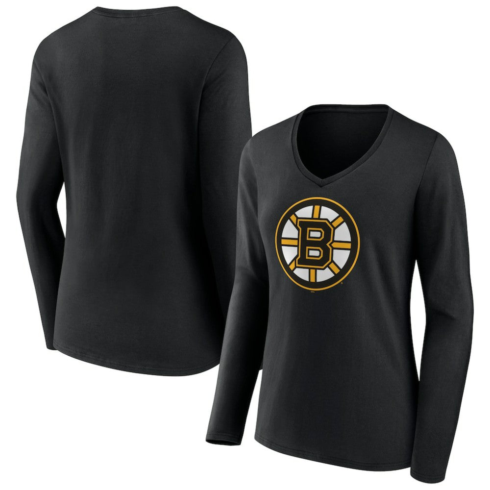 Boston Bruins Women's Team Logo Long Sleeve V-Neck T-Shirt - Black | US 5088117