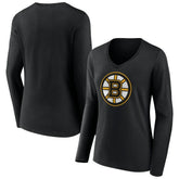 Boston Bruins Women's Team Logo Long Sleeve V-Neck T-Shirt - Black | US 5088117