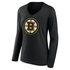 Boston Bruins Women's Team Logo Long Sleeve V-Neck T-Shirt - Black | US 5088117