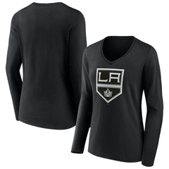 Los Angeles Kings Women's Team Logo Long Sleeve V-Neck T-Shirt - Black | US 5088125