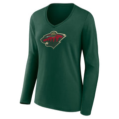 Minnesota Wild Women's Team Logo Long Sleeve V-Neck T-Shirt - Green | US 5088126