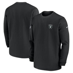Las Vegas Raiders 2023 Sideline Throwback Heavy Brushed Waffle Long Sleeve Top - Black Tops