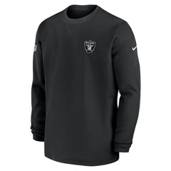 Las Vegas Raiders 2023 Sideline Throwback Heavy Brushed Waffle Long Sleeve Top - Black Tops