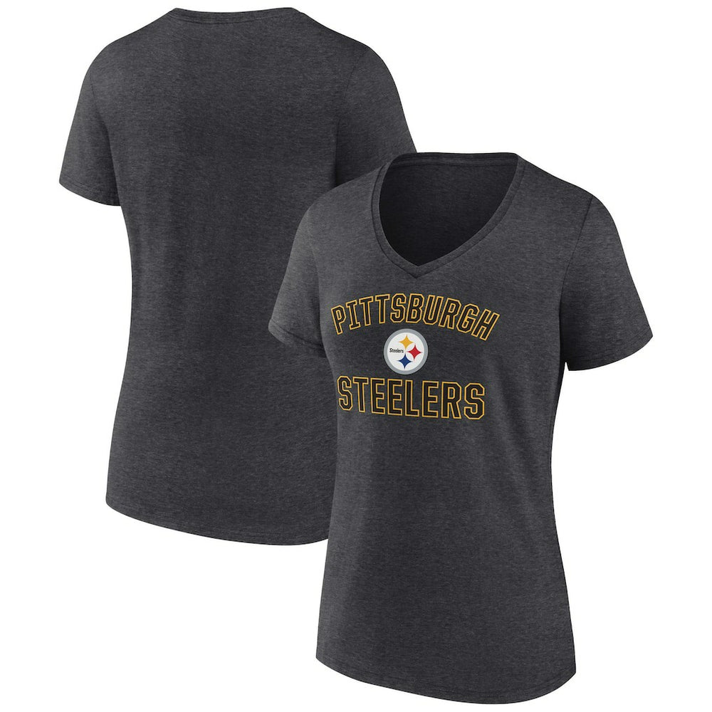Pittsburgh Steelers Women's Victory Arch Team V-Neck T-Shirt - Charcoal T-shirts