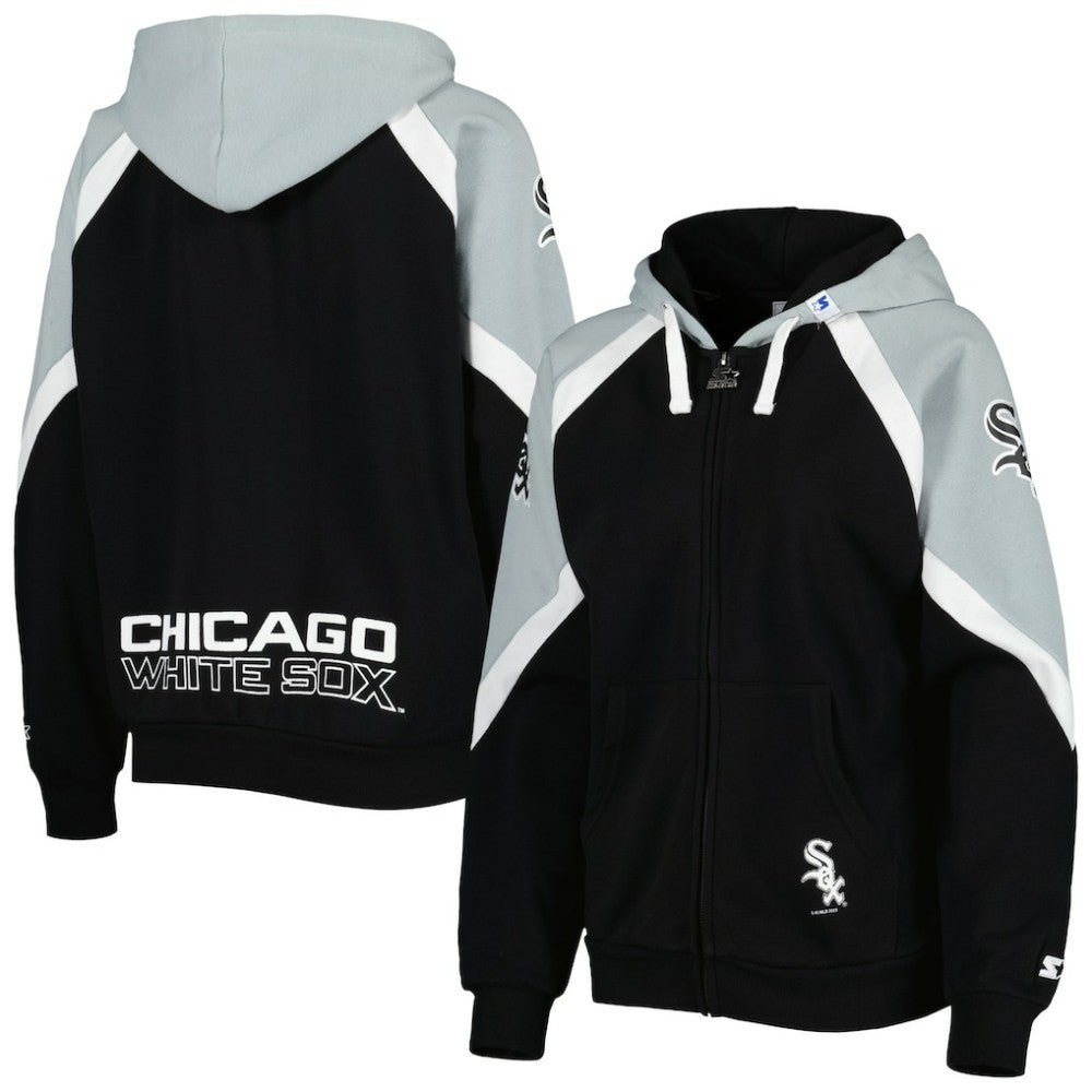 Chicago White Sox Starter Women's Hail Mary Full-Zip Hoodie - Black/Silver Hoodies