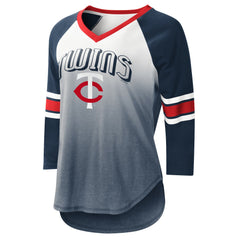 Minnesota Twins G-III 4Her by Carl Banks Women's Lead-Off Raglan 3/4-Sleeve V-Neck T-Shirt - White/Navy T-shirts
