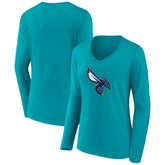 Charlotte Hornets Women's Alternate Logo V-Neck Long Sleeve T-Shirt Aqua outlet