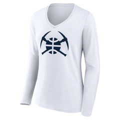 Denver Nuggets Women's Alternate Logo V-Neck Long Sleeve T-Shirt White outlet