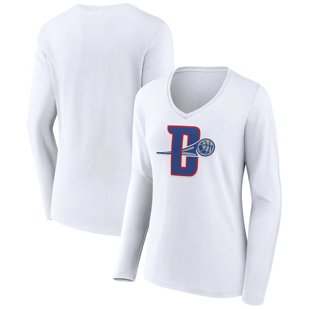 Detroit Pistons Women's Alternate Logo V-Neck Long Sleeve T-Shirt White