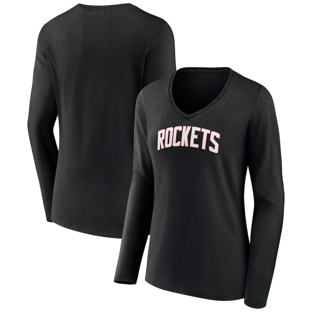 Houston Rockets Women's Alternate Logo V-Neck Long Sleeve T-Shirt Black