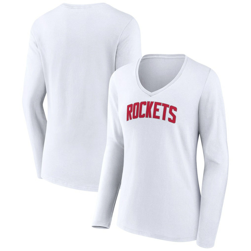 Houston Rockets Women's Alternate Logo V-Neck Long Sleeve T-Shirt White