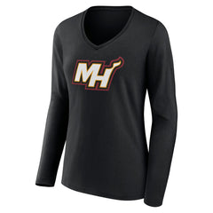 Miami Heat Women's Alternate Logo V-Neck Long Sleeve T-Shirt Black