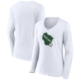 Milwaukee Bucks Women's Alternate Logo V-Neck Long Sleeve T-Shirt White outlet