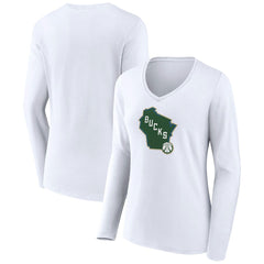 Milwaukee Bucks Women's Alternate Logo V-Neck Long Sleeve T-Shirt White outlet
