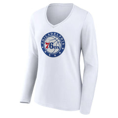 Philadelphia 76ers Women's Alternate Logo V-Neck Long Sleeve T-Shirt White