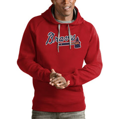 Atlanta Braves Antigua Victory Pullover Team Logo Hoodie - Red Hoodies